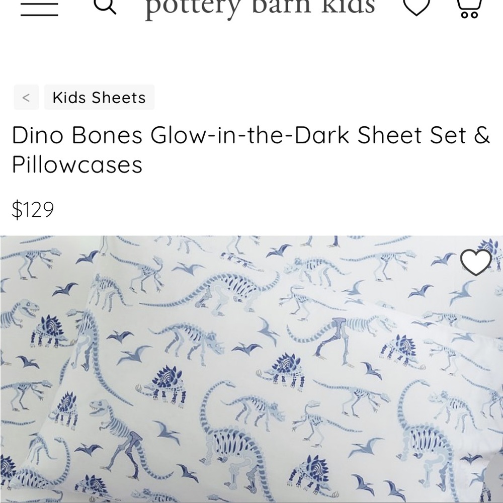 Pottery Barn Kids Glow in the Dark Dinosur Sheets- Full Size